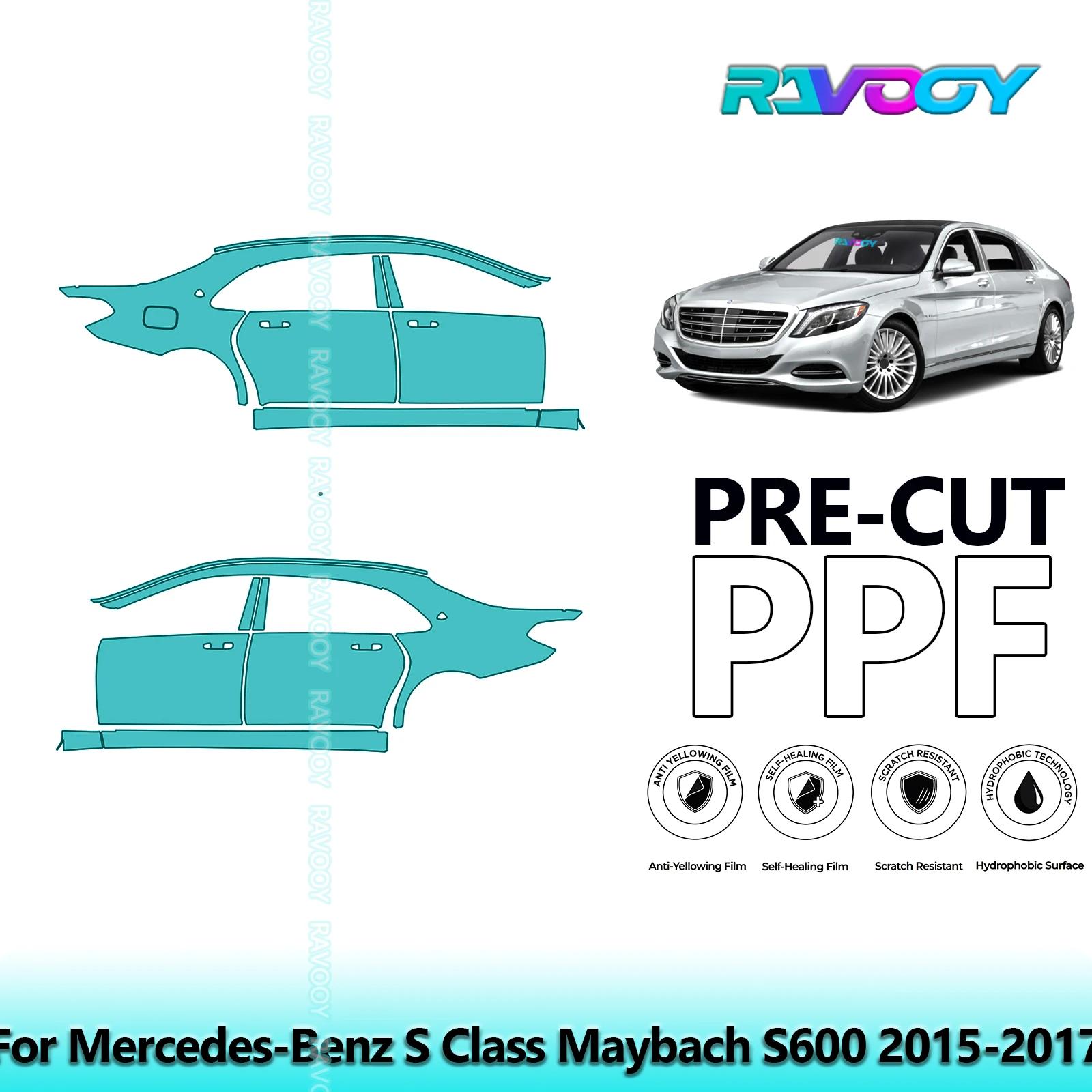 

For Mercedes-Benz S Class Maybach S600 2015-2017 8.5mil Pre-Cut PPF Door & A/B Pillar Kit TPU Paint Protection Film Set