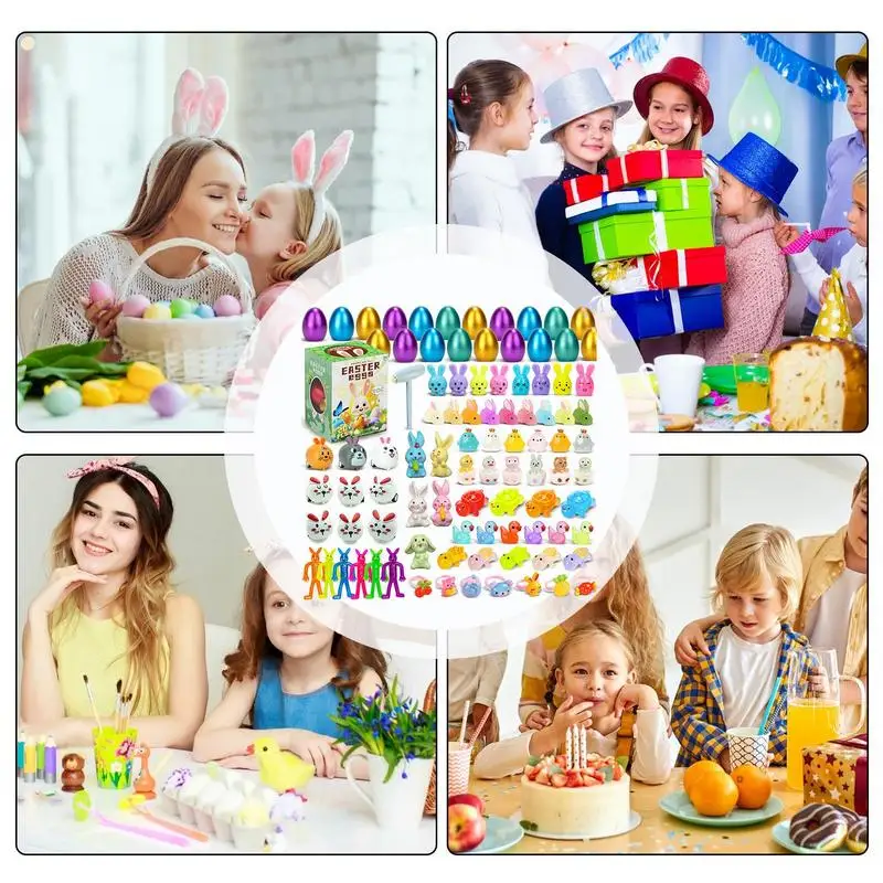 아이들을위한 채워진 부활절 달걀 휴일 바구니 Stuffers 계란 스매싱 장난감 교실 상금 장난감 소녀 소년 부활절 달걀 장난감