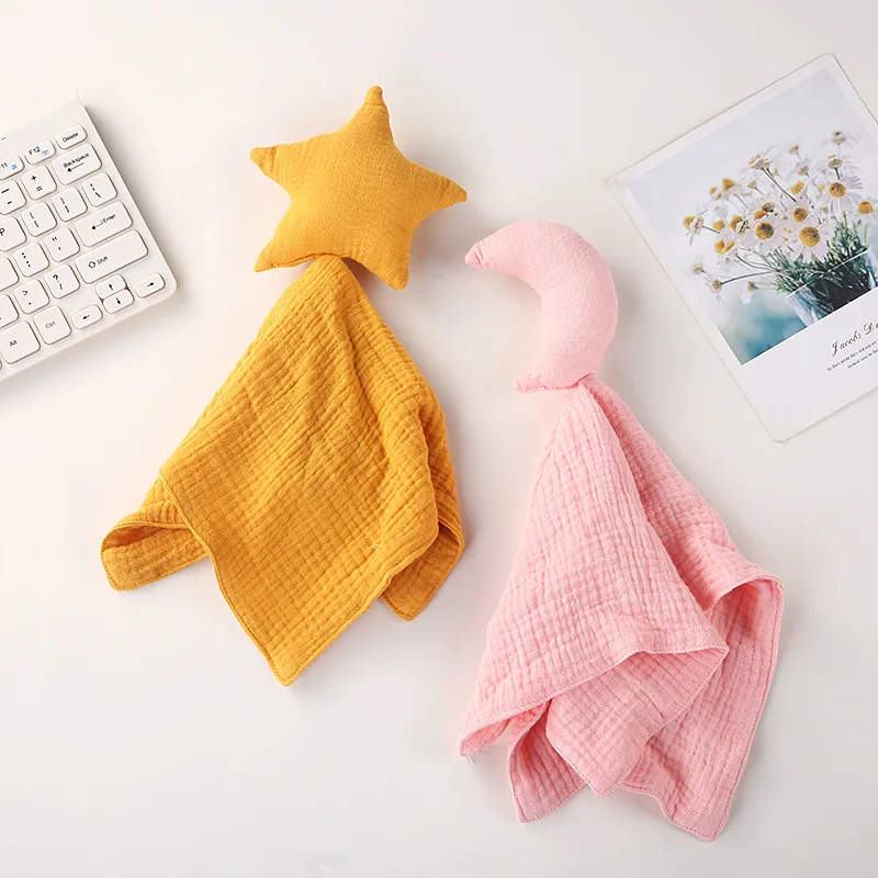 Baby Cotton Muslin Comforter Blanket Soft Newborn Moon Star Sleeping Dolls Kids Sleep Toy Soothe Appease Towel Bibs Saliva Towel