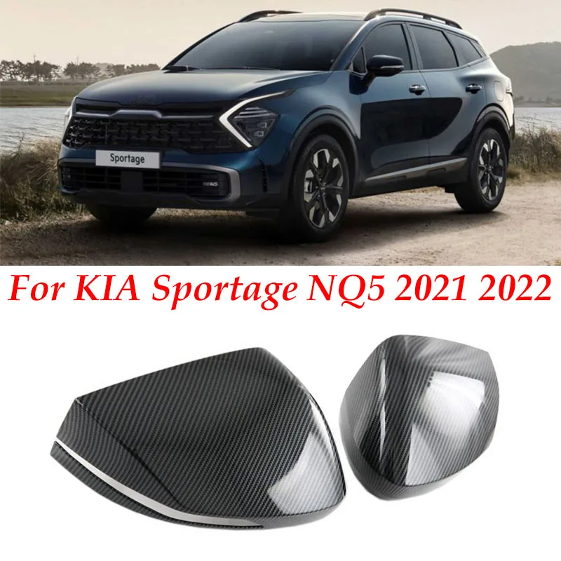 

For Kia Sportage NQ5 2021 2022 Rearview Side Mirror Cover Wing Cap Exterior Door Rear View Case Trim Sticker Carbon Fiber Look