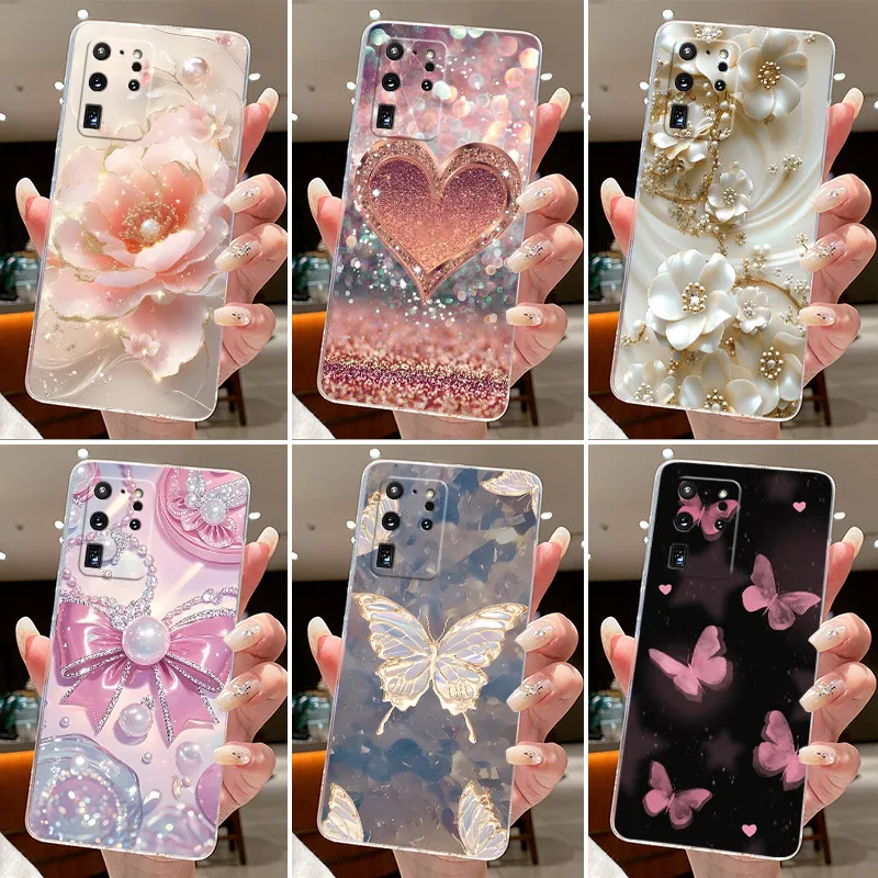 For Samsung Galaxy S20 Ultra S20+ S20 FE Phone Case Flower Butterfly Capa Cases For Samsung S20 Plus Soft Silicone TPU Covers