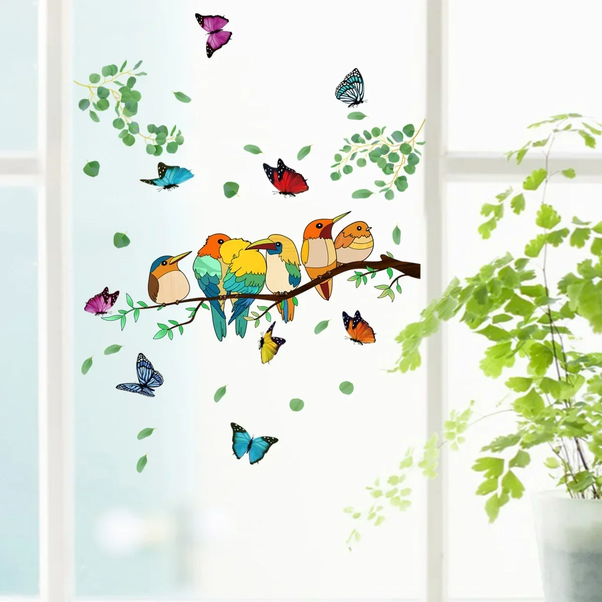 

Branch bird butterfly wall sticker static sticker glass sticker window double-sided visual decorative wall