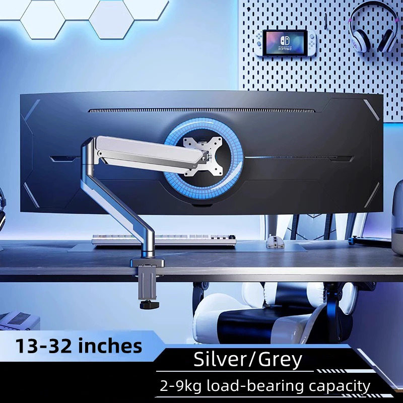  Adjustable Single Monitor Mount, Tilt Rotation Swivel Gas Monitor Arm, with Clamp & Grommet Base,Fits 13 to 32" Computer Monitor 