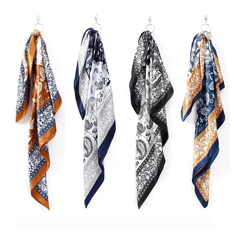 Retro caju flor quadrado hijab cachecol hiphop cachecol calças cachecol 60cm lenço de seda simulado neckband para homens e mulheres cabelo com