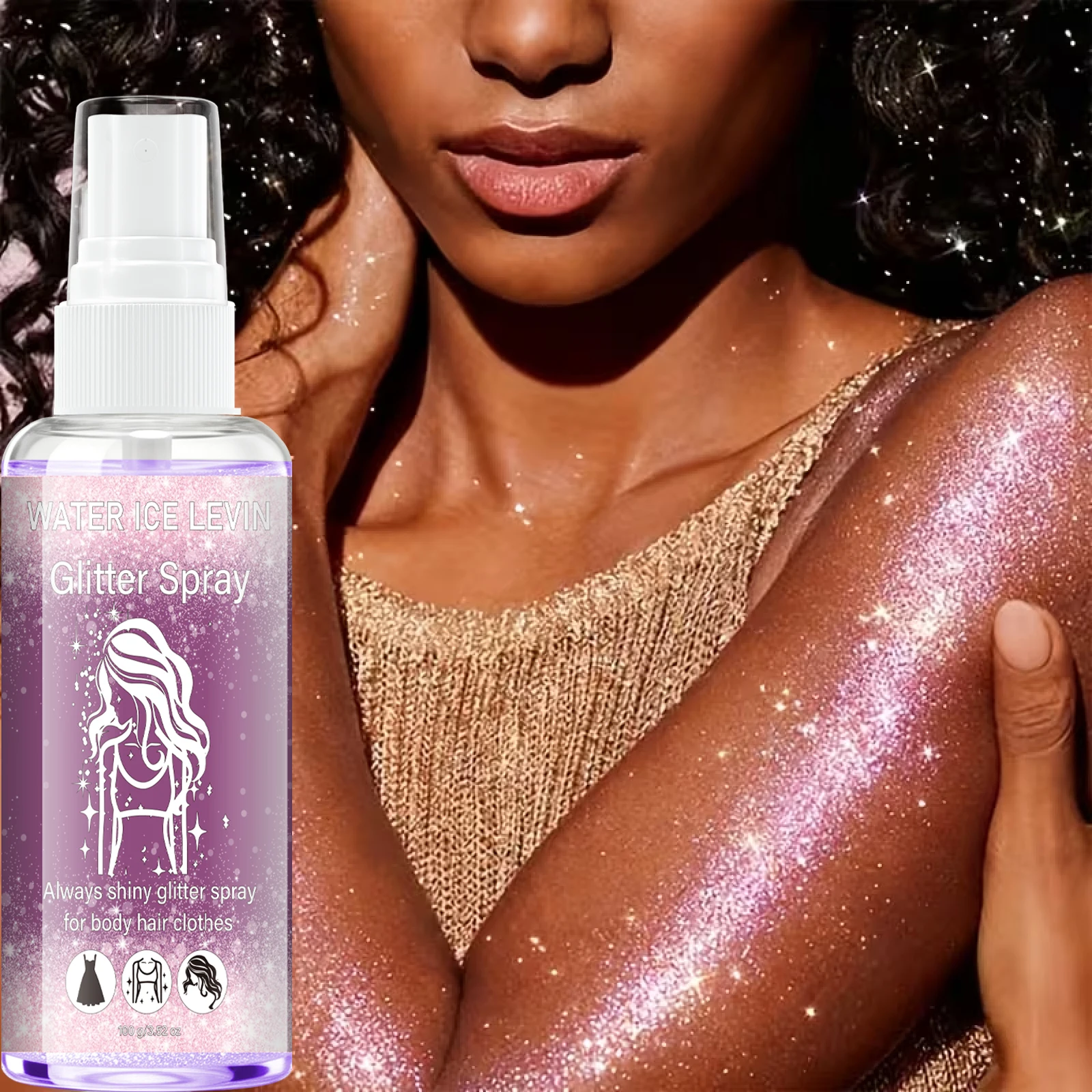 Shimmer Glitter Spray for Body Hair Clothes – Sparkling Shiny Spray with Keratin & Biotin, Easy Application
