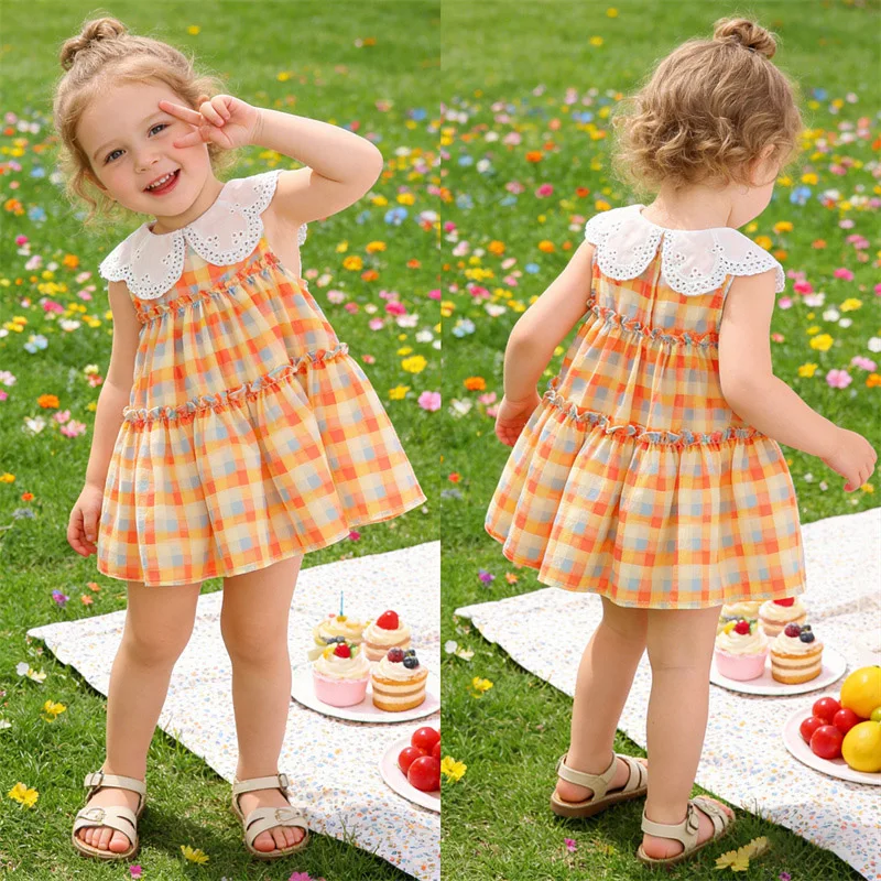 Fashionable Toddler Girls Plaid Dress Summer Sleeveless Children Clothing Cute Infant Baby Kids Costume 0-3T Newborn Wear