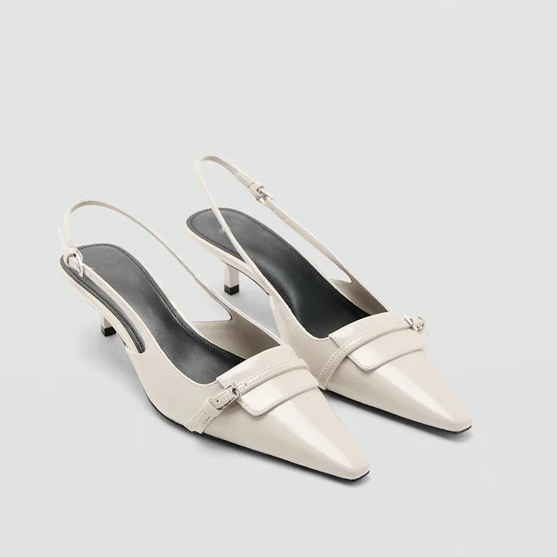 

Women's High Heeled Sandals French Style Temperament Pointed High Heels High Quality Patent Leather Stiletto Mueller Sandalias