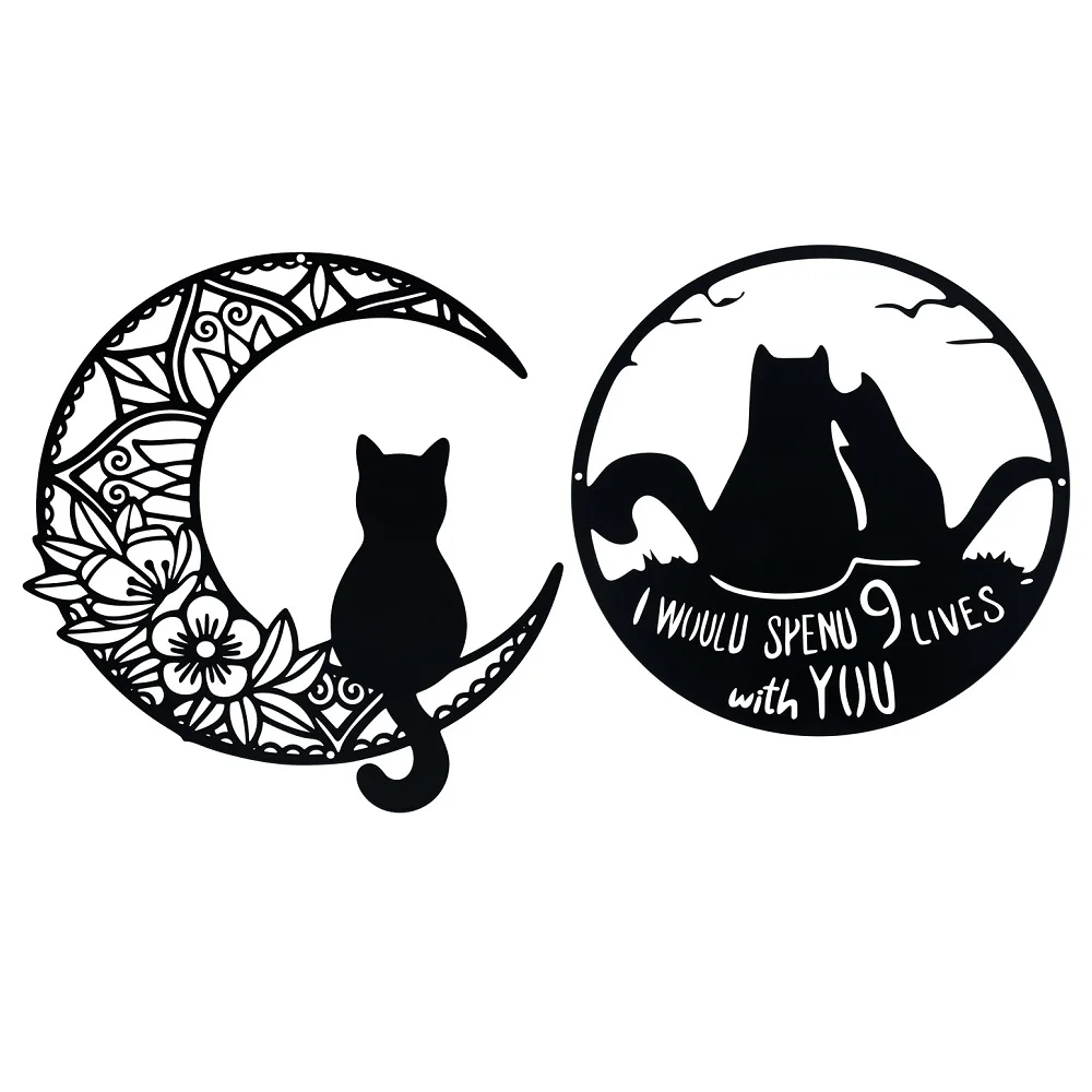 

Metal Cat and Moon Pattern Wall Decoration Wall Sculpture Wall Panel Decorative Home Indoor Outdoor Garden Courtyard Fence Sheds