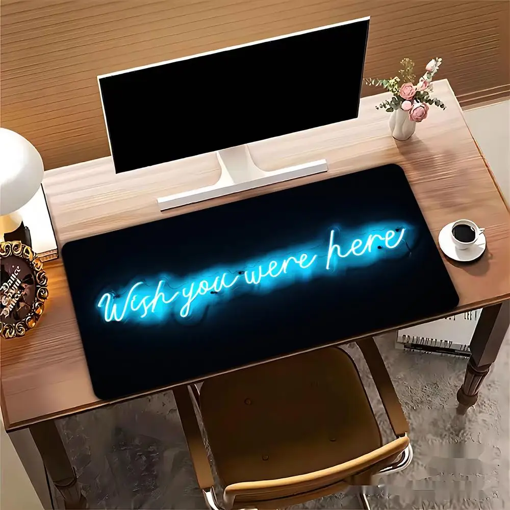 Blue Neon Aesthetic Quote large mouse pad rubber edge locking office mat desk pad pc accessories gaming mats Computer Desks pad