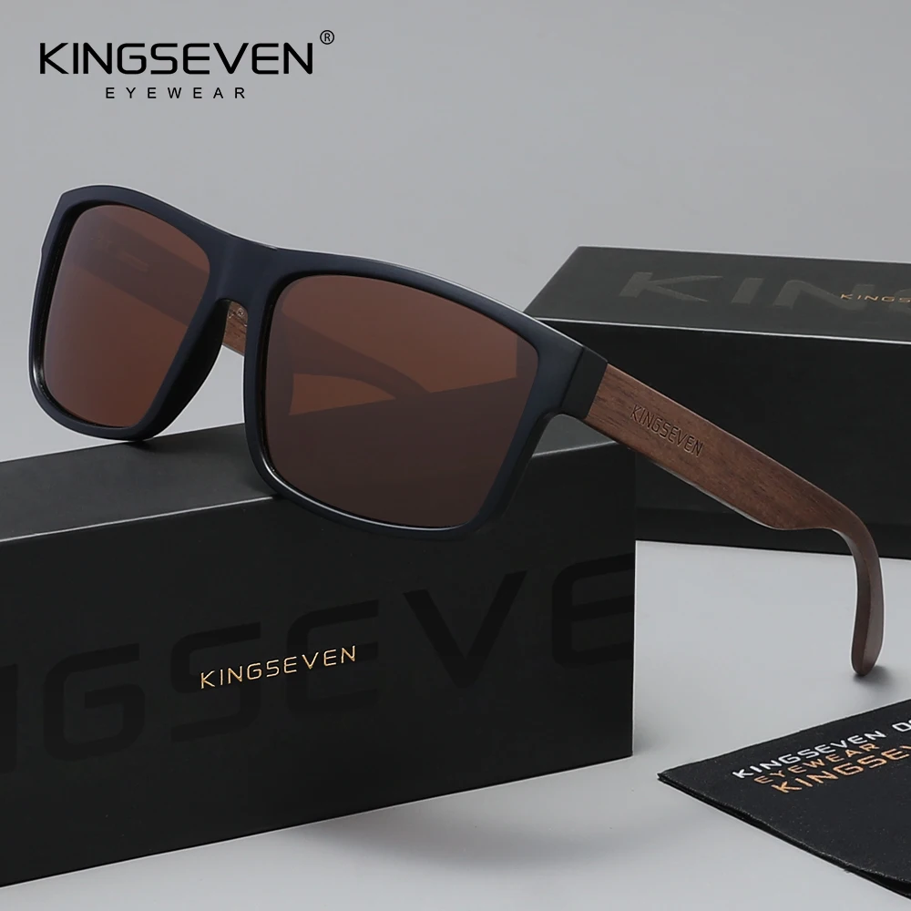 KINGSEVEN Wooden Frame Sunglasses Polarized Rectangle Walnut Woman UV400 Accessory Eyewear