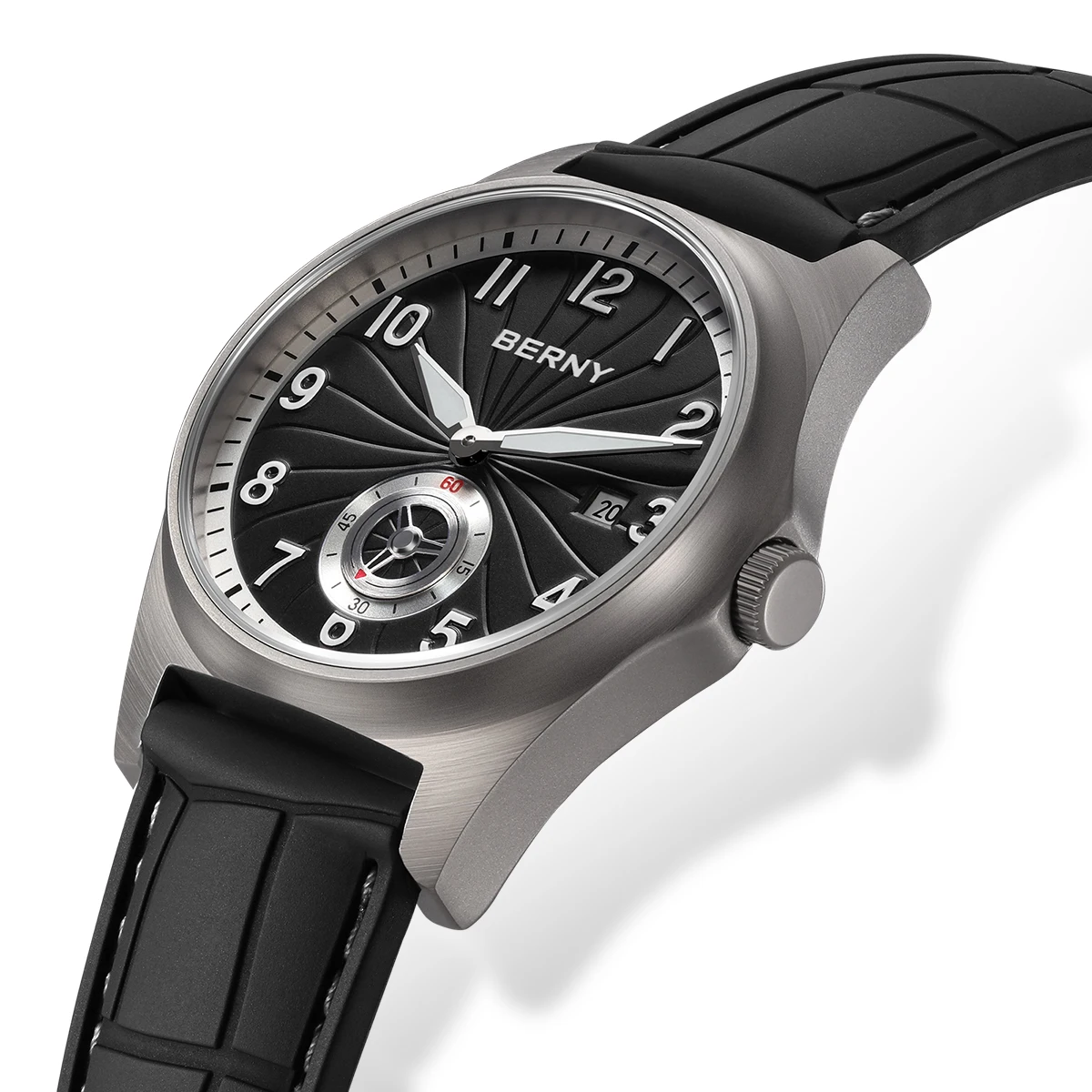 BERNY Heren Titanium Automatisch Horloge Super Lichtgevend 10ATM Waterdicht Saffier Versterken Fluorrubber Outdoor Heren Polshorloge