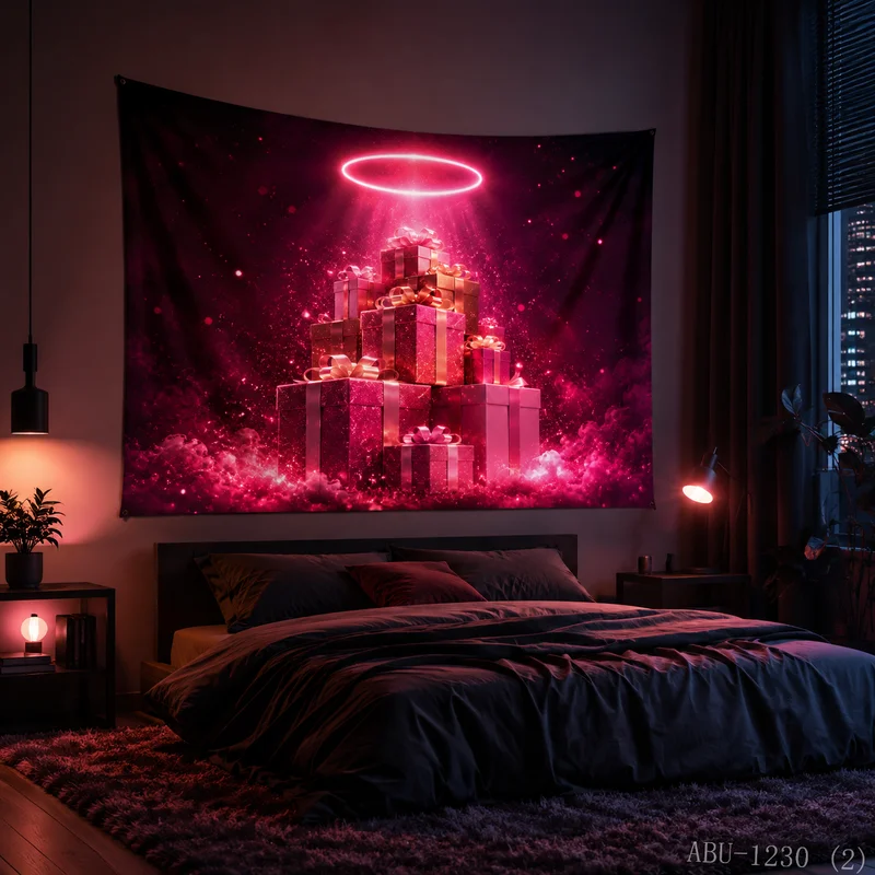 VIKAMA Colorful Neon Gift Box Light Ball Mirror Starry Sky Christmas Tapestry HD Background Wall Room Decoration