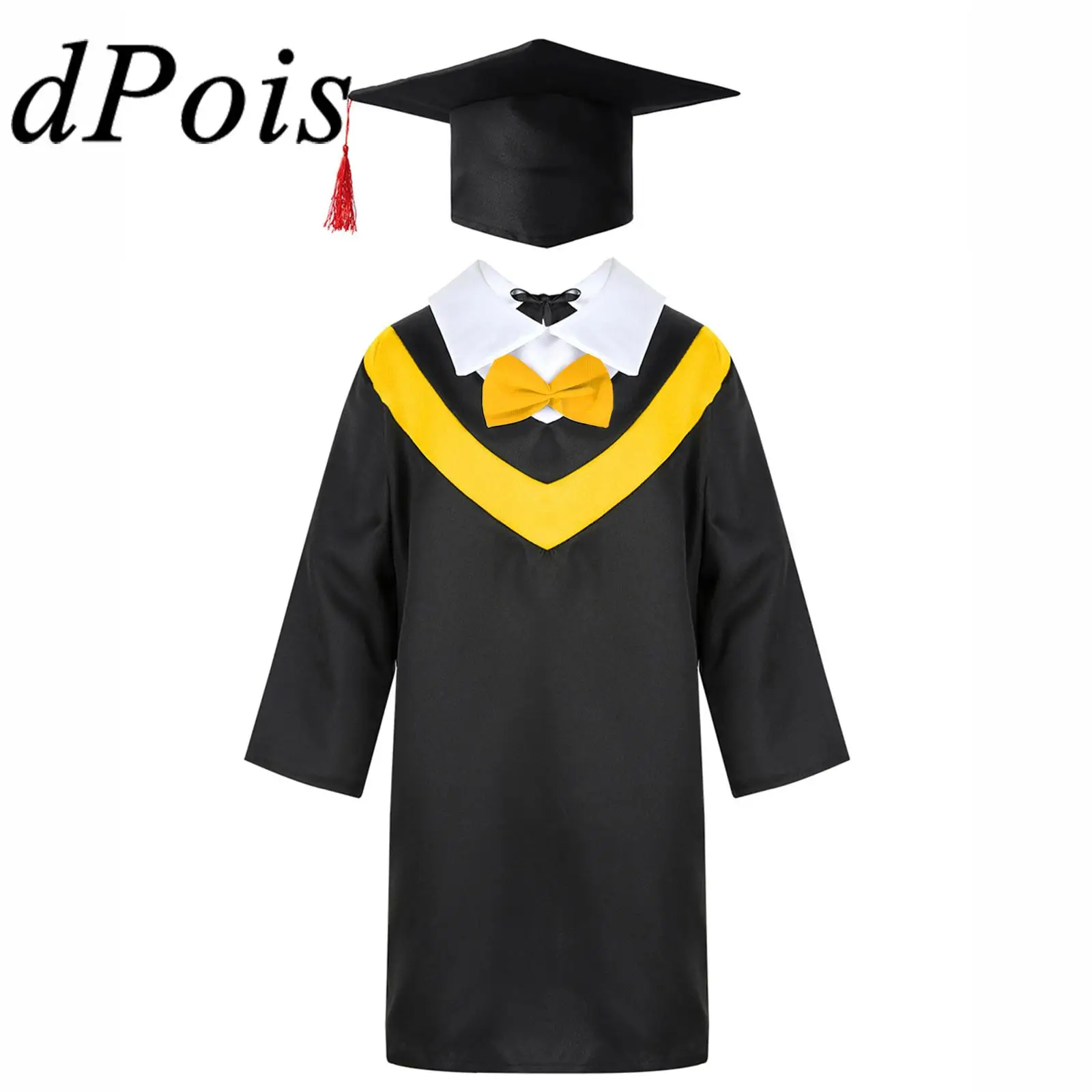 Kids Students Graduation Gown Bachelor Costumes Primary School Uniforms Gown with Tassel Cap for Boys Girls Role Play Costume