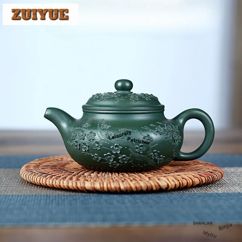 

170 мл креативные чайники из фиолетовой глины Исин, ручная работа, антикварный горшок с цветком сливы, необработанная руда, зеленая грязь, чайник для заваривания чая, чайный сервиз Zisha