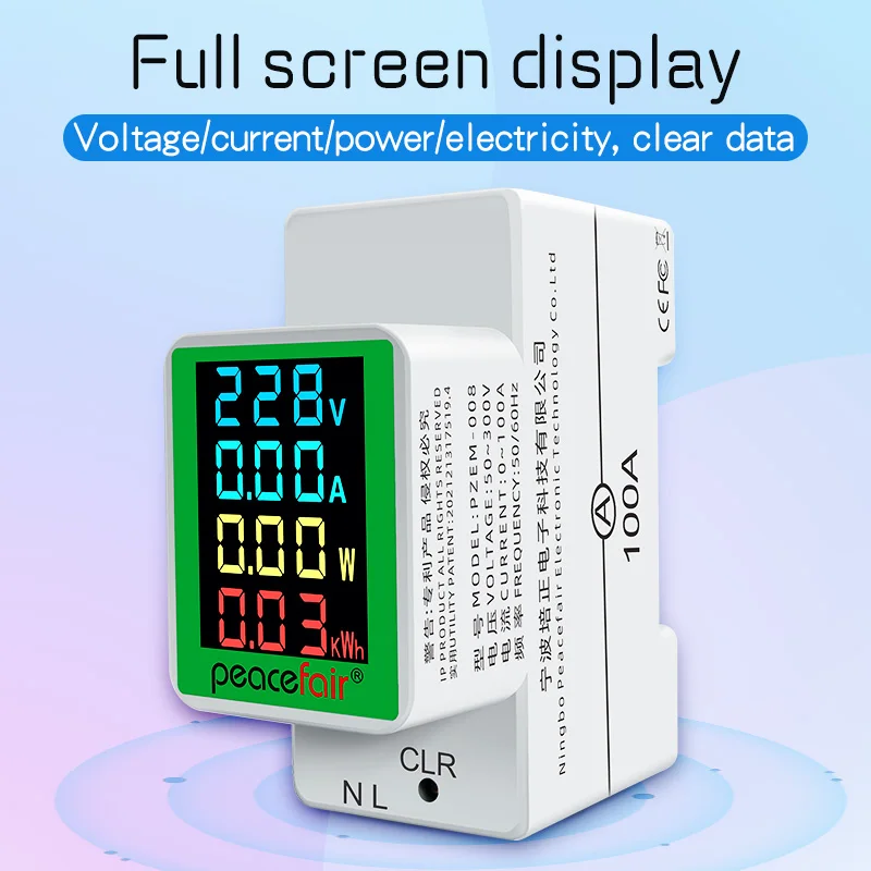 PZEM-008 Colour Din Rail Electricity Digital Power Energy Meter Watt Kwh Wattmeter Monitor Ammeter Voltmeter AC 50-300V 100A