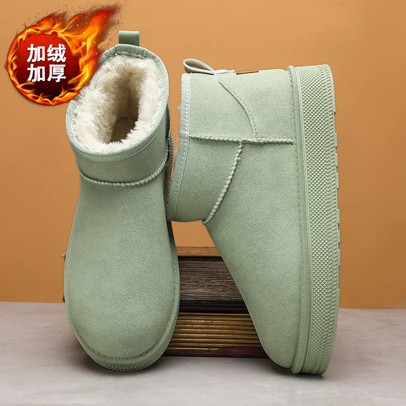 Men's And Women's Ankle Flat Fleece Cotton Shoes Men Genuine Leather Snow Boots Women Winter Warm Fur Ladies Casual Snow Botas