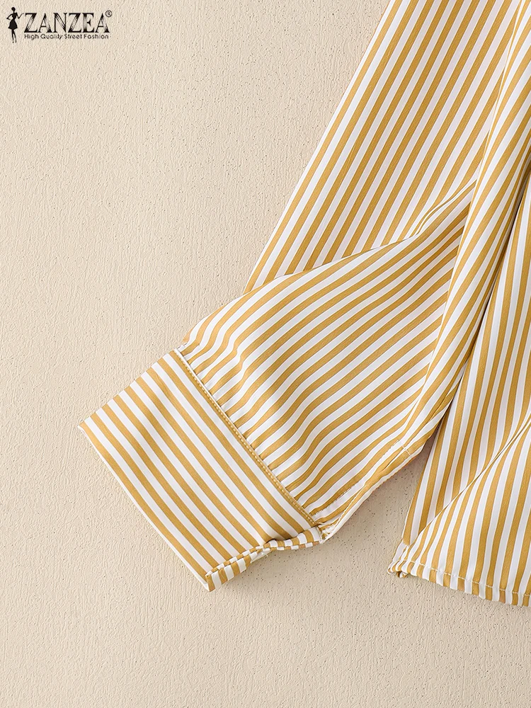 ZANZEA-camisas informales con cuello a rayas para mujer, Tops abotonados de manga larga para otoño, ropa de moda para ir al trabajo, S-3XL