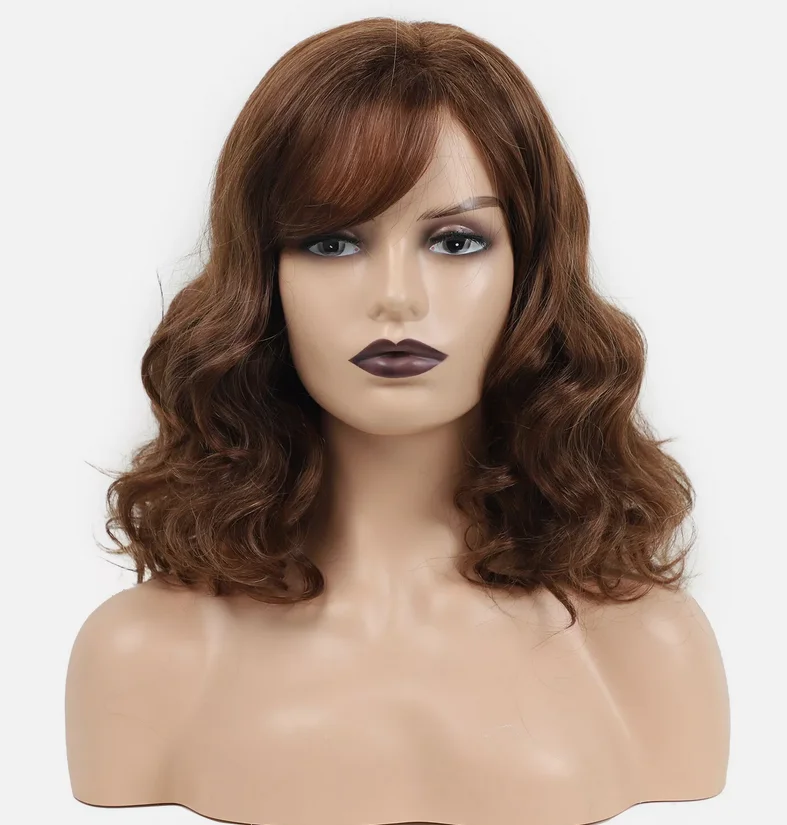 Fashionable Everyday Brown Bangs Short Curly Wig Women's Wig Head Cover