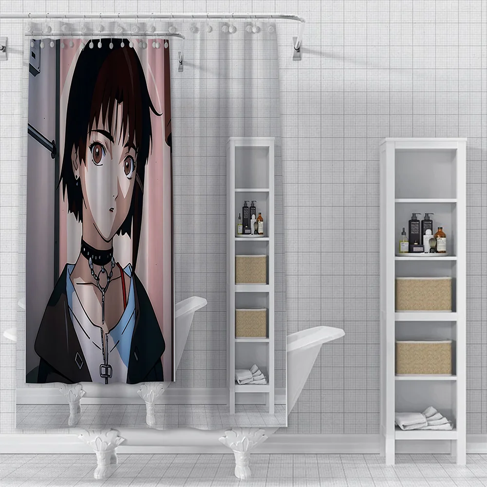 Serial Experiments Lain Anime Shower Curtain Waterproof Polyester Fabric Paint Bath Curtains Home Bathroom Decor Curtain