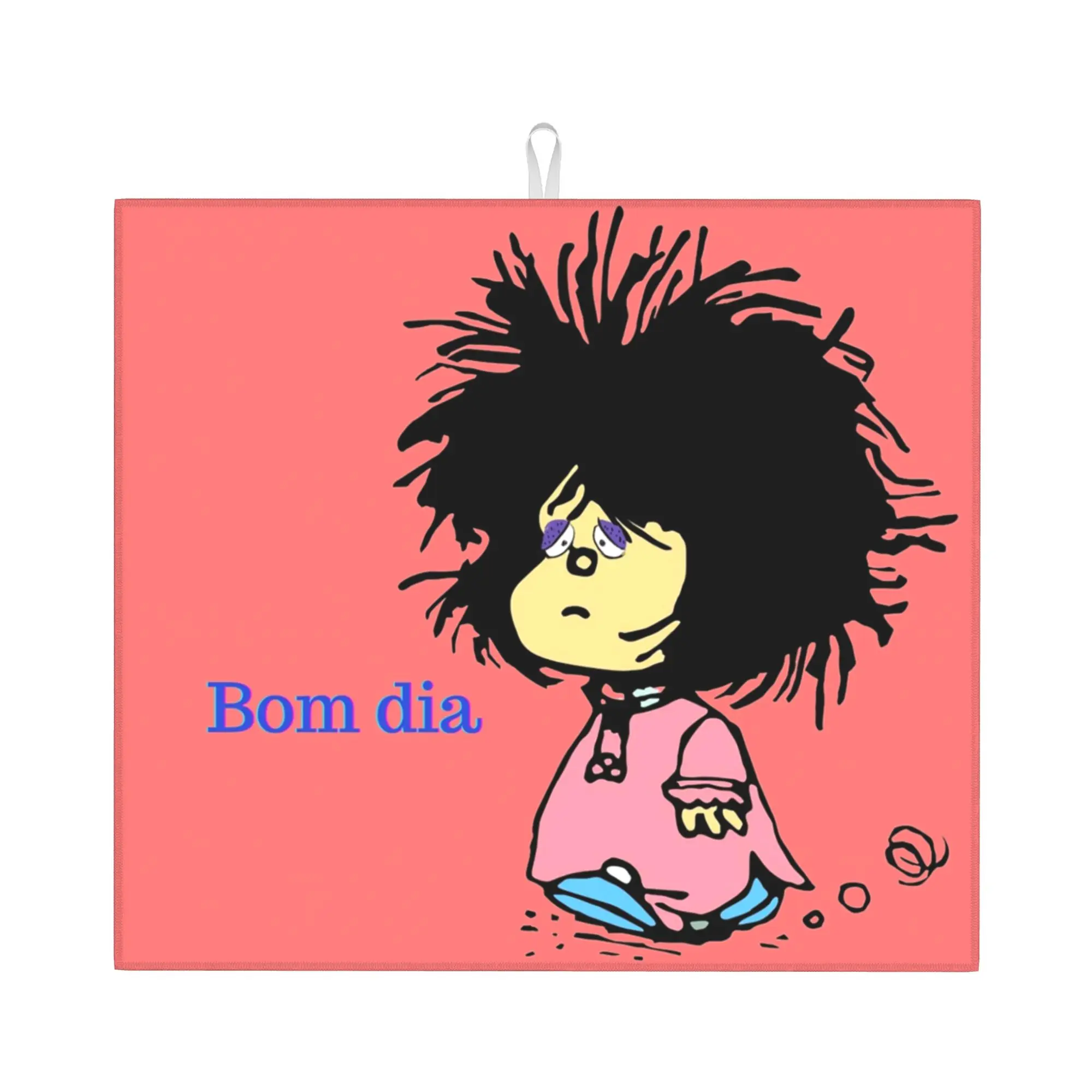 Mafalda Em Portugues Bom Dia Non‑Slip Waterproof Absorbent Barware Oil Proof Reusable Quino Argentina Cartoon Mat For Kitchen