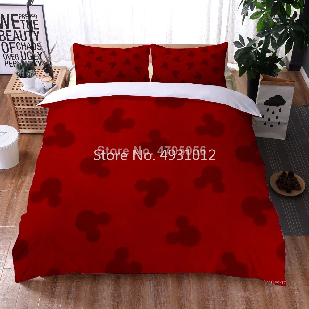 

Disney Mickey Mouse Couples Red Bedding Set Boys Girls Pillowcase Duvet Cover Bedlinen Sets Twin Full Queen King Size Kids Gifts