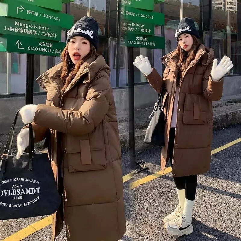 2025 Women Parkas Loose Female Cotton-padded Clothes Korean Fashion Winter Over The Knee Long Sleeves Lady Cotton Padded Parkas