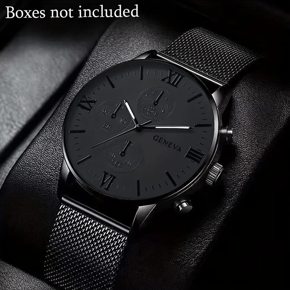 4pcs Men Women Fashion Business Leisure Quartz Watch And Bracelet Necklace Ring Set Suitable for Daily Wear Boyfriend