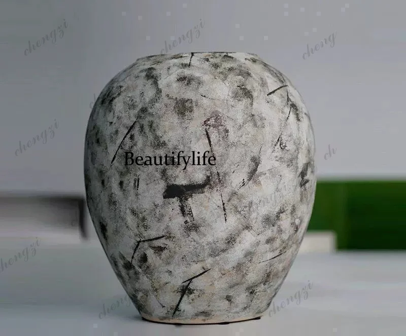 New Chinese style, hand-painted ink and wash ceramic floor-to-ceiling large vase, hotel homestay tea room entrance flower ware