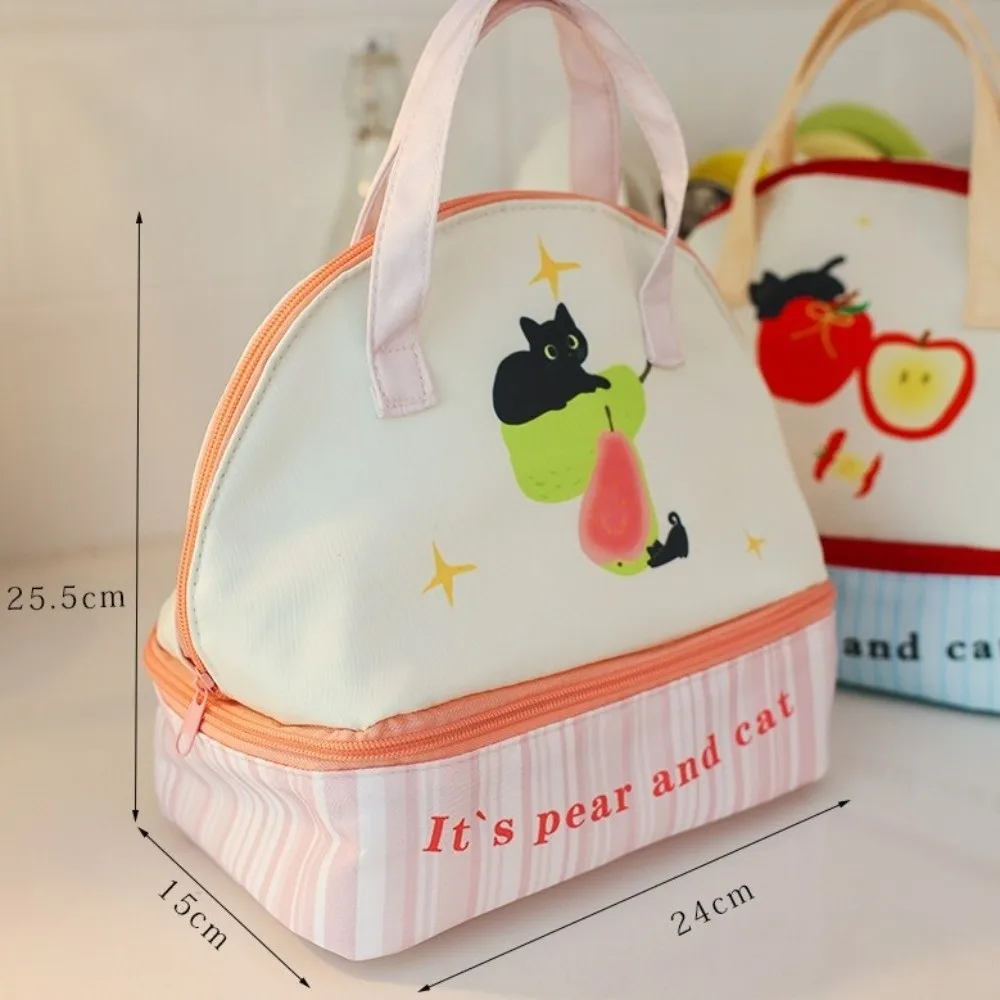 New Large Capacity Lunch Bag Double Layer Cat Insulated Lunch Box Cartoon Lunch Storage Bag Handbag