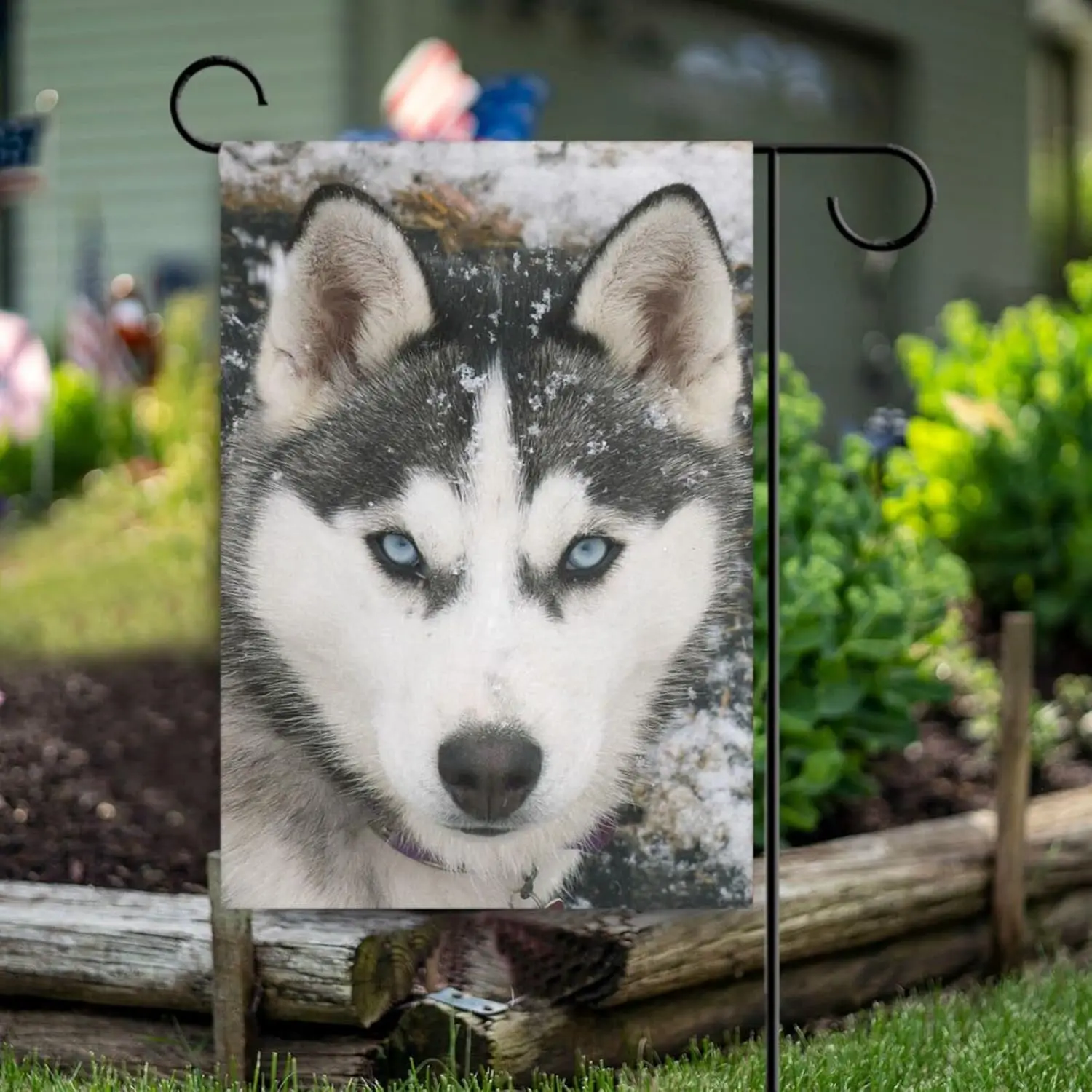 Home Garden Flag Blue Eyed Siberian Husky Outdoor Personalized Decorative Seasonal Yard Flags 12 X 18 Inch