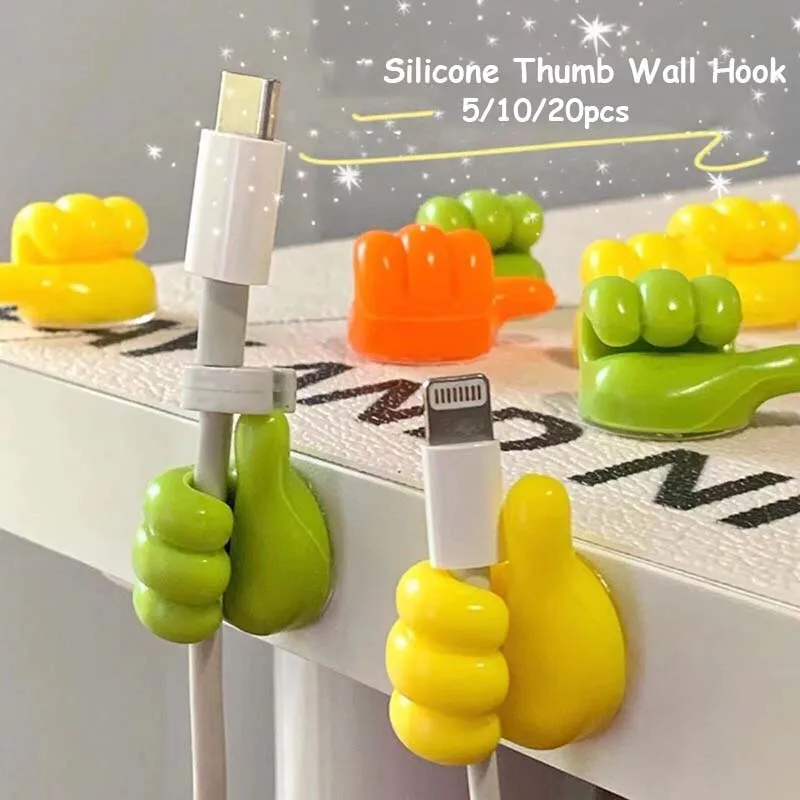 5/10/20Pcs Silicone Thumb Wall Hook Cable Management Wire Organizer Wall Hooks Hanger Storage Holder For Kitchen Bathroom