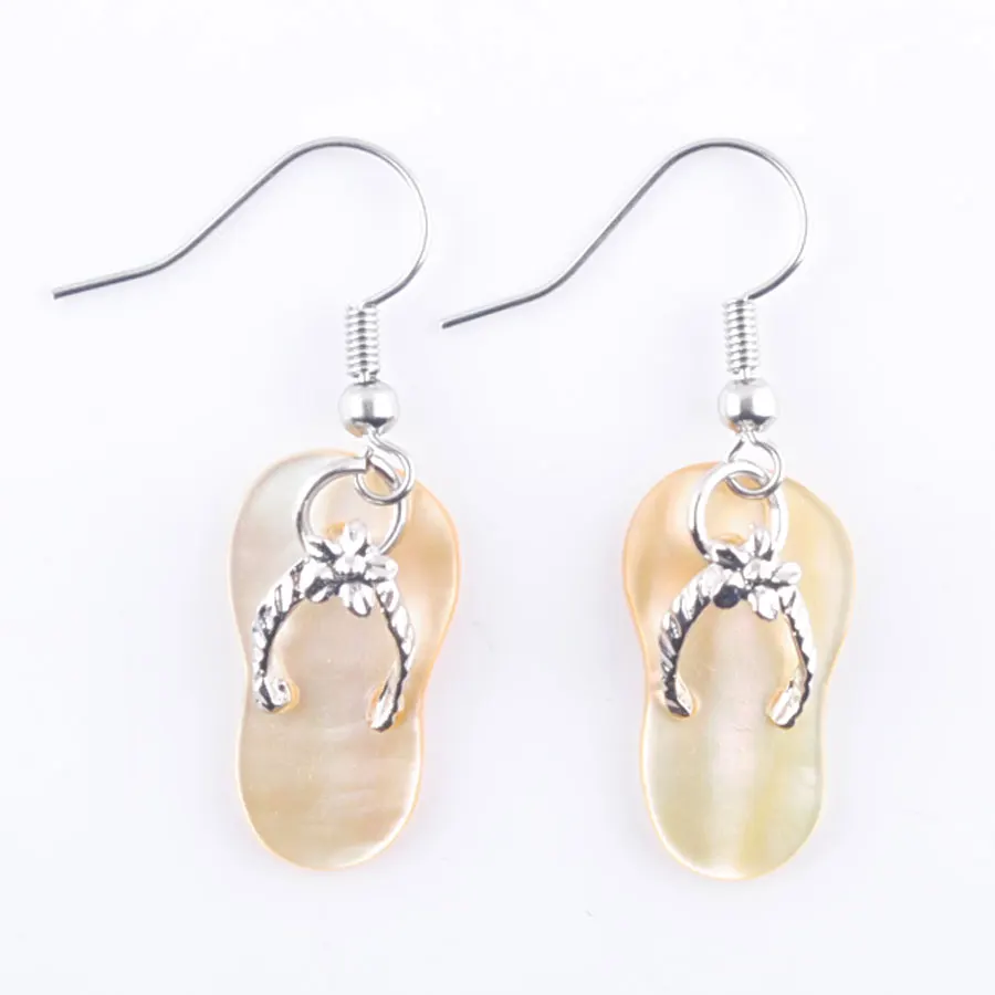 Stylish Natural Abalone Shell Slipper Flip Flop Earrings Dangle Hook Drop Women Jewelry Daily Outfits 1Pair EBR306