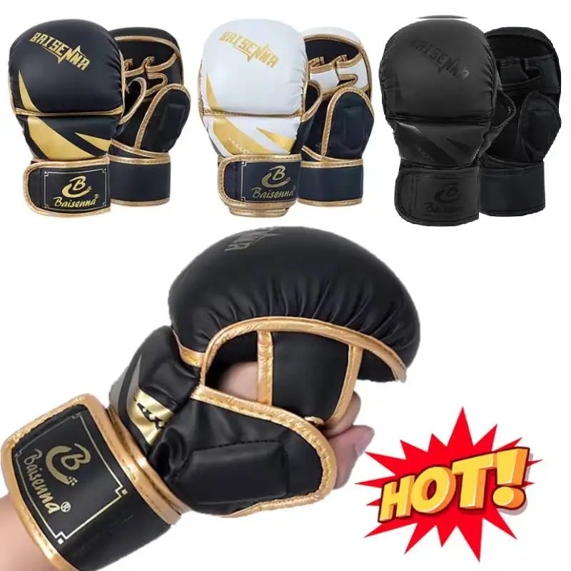 

Профессиональные боксерские перчатки для ММА, мешок с песком на половину пальца, тренировочные перчатки для каратэ, Муай Тай, утолщенные перчатки из искусственной кожи для боксерских мешков для взрослых