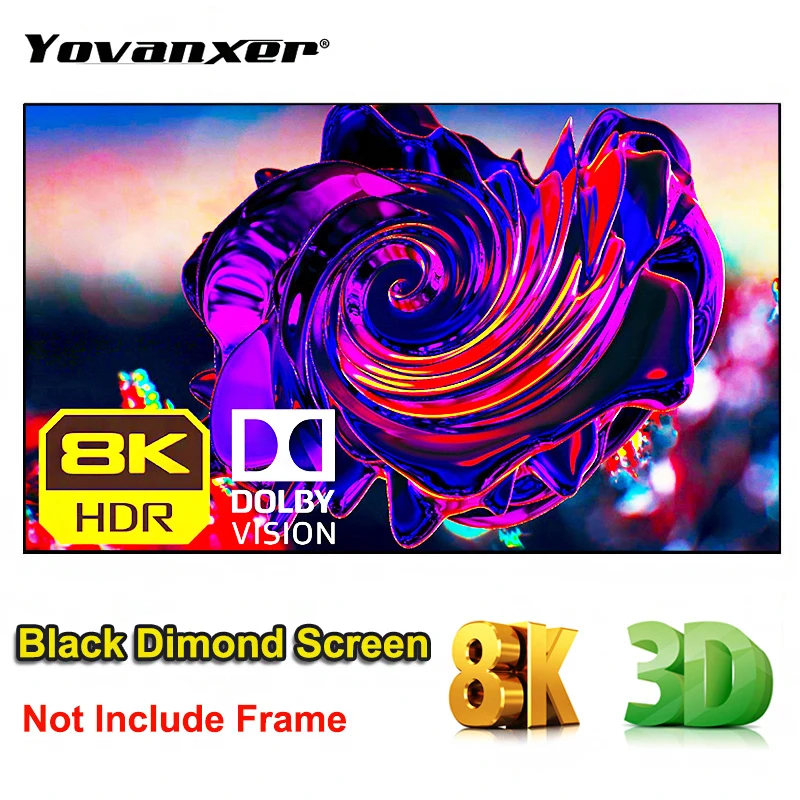 100 inch 2024 Newest ALR Ambient Light Rejecting Black Diamond Frameless Projector Screen For Long Throw Projection 16:9 3D 8K