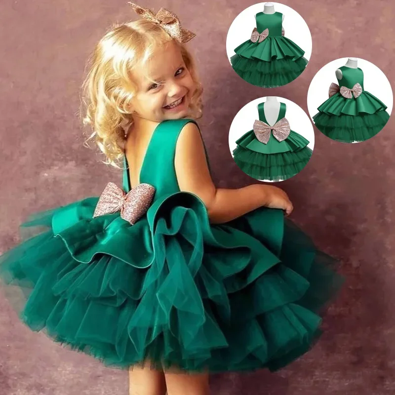 Christmas Dress For Girls 1st Toddler Kid Baby Party Tutu Princess Gown Formal Clothes Green Santa New Years Costume Christening