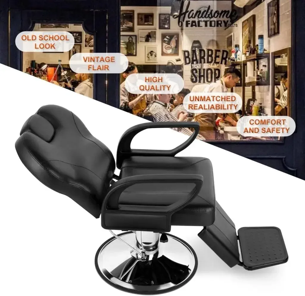 

Barber Chair for Salon, Adjustable Height and Reclining, PVC Artificial Leather Seat, Metal Base, Black