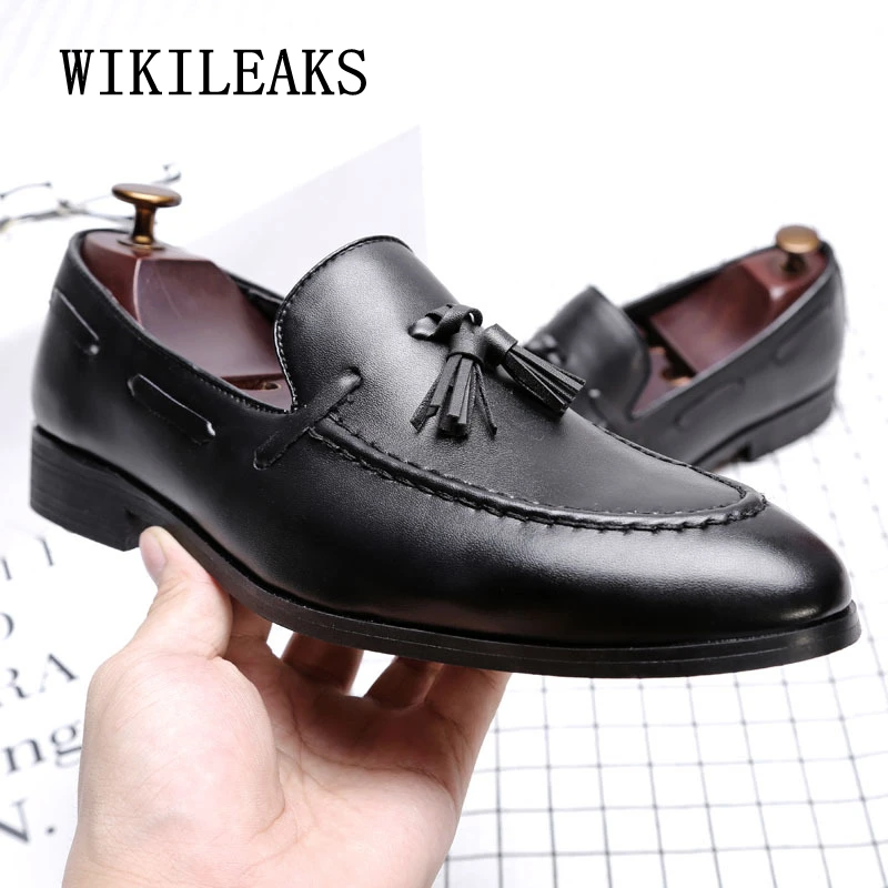 Italian Oxford Shoes For Men Designer Formal Mens Dress Shoes Leather Black Luxury Party Wedding Shoes Men Tassels Flats Loafers