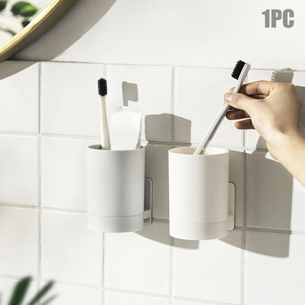 

Simple Wall Mounted Toothbrush Holder Toothpaste Mouth Cup Holder Drill-FreeBathroom Storage Shelf Portable Rack Organize New