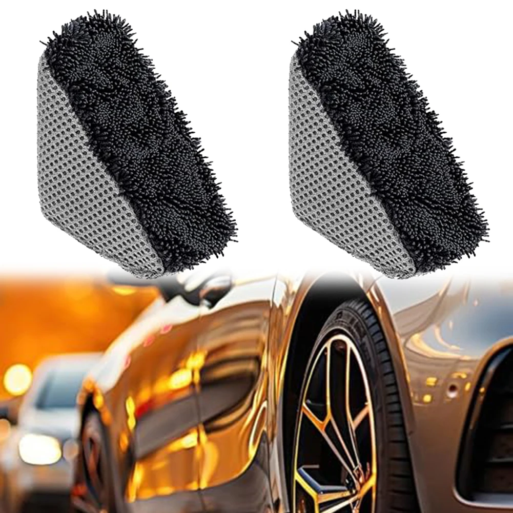 2Pcs Triangle Tire Polishing Waxing Sponge Brush Car Tire Washing Cleaning Brushes Contour Detailing Dressing Applicator Pad