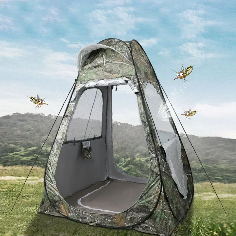 

Camouflage Ice Fishing Tent For 1Person Anti-mosquito Rain-proof Sunscreen Double Doors 2Windows Pop Up Quick Open 150*150*190Cm