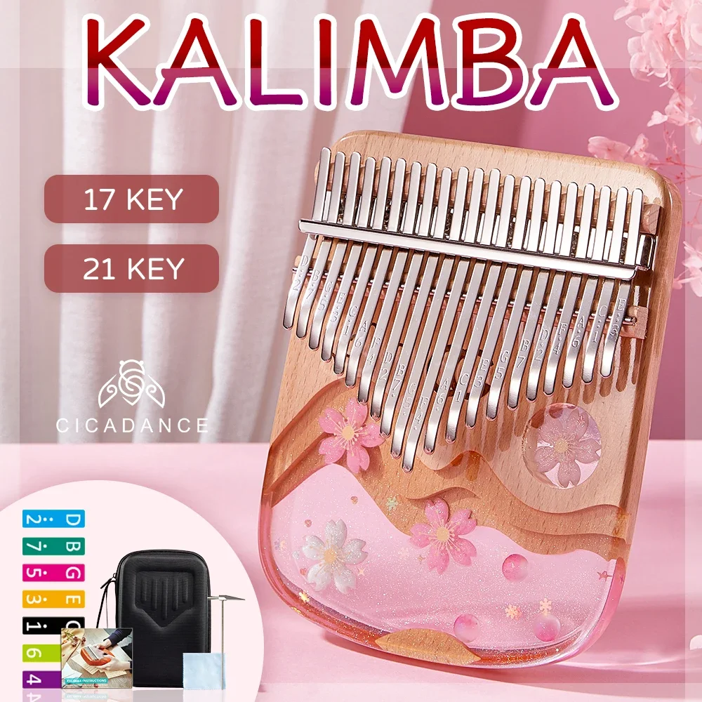 

Kalimba 17/21 Key Thumb Piano Epoxy Resin Calimba Keyboard Musical Instrument Portable Mbira Finger Piano Gifts for Kids Adults