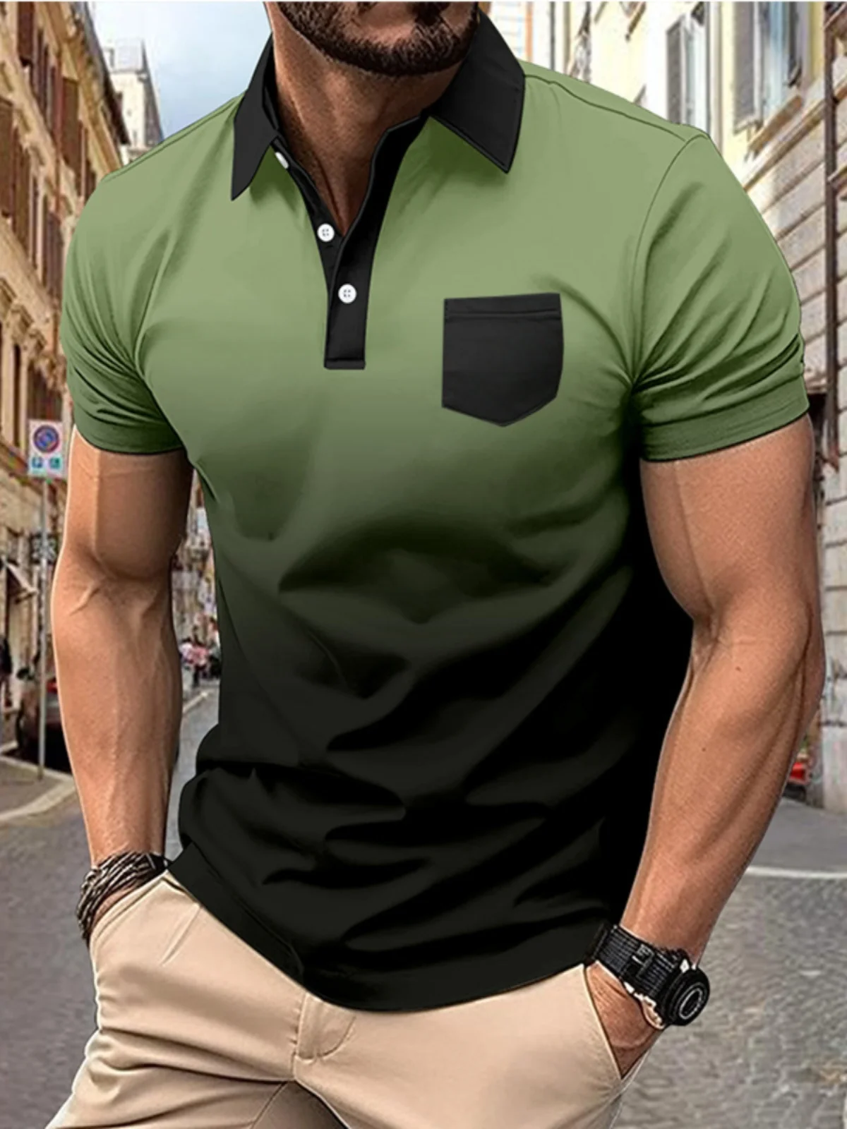 

Summer 2024 Men's irt Buttons ort Sve Printed adient Loose Fit Regular Thin Asymmetric Design Youth Trend