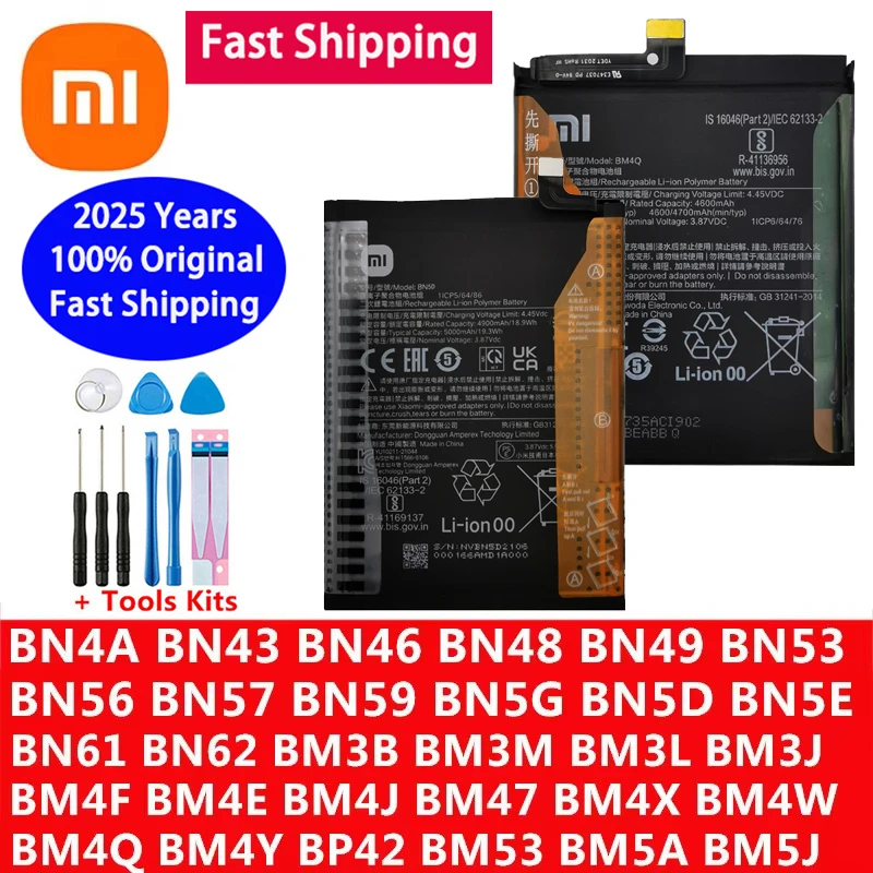 

100% Original Xiaomi Mi Redmi Note Poco F1 F2 F3 3 3S X3 K30 4 4X K40 5 6 7 8 8T 9 9A 9C 9T 10 10S 10T 11 12T Lite Pro Battery