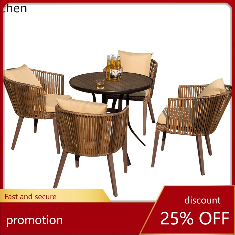 

ZML Комбинация уличного стола и стула для двора, сада, террасы, открытого двора для отдыха, пластика, дерева, водонепроницаемость и защита от солнца