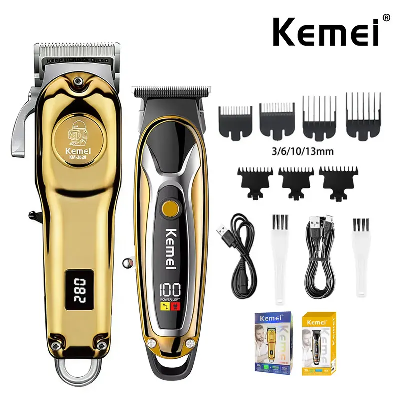 

Профессиональная машинка для стрижки волос Kemei с USB-зарядкой, беспроводная, перезаряжаемая, для мужчин, электрическая, модель KM-2628, комплект 1598