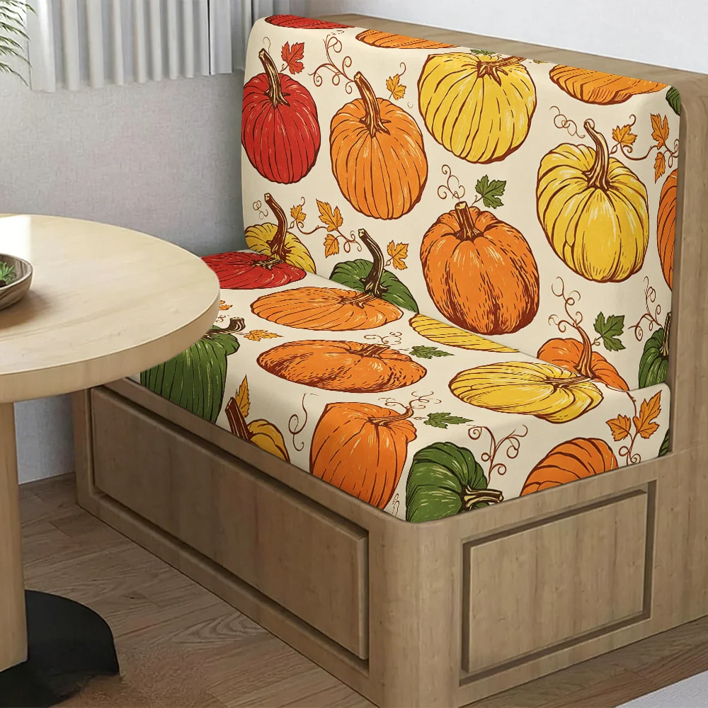 2pcs Vintage Multicolor Pumpkin RV Dinette Booth Seat Cover Stretch Elastic Camper Bench Cushion Slipcover