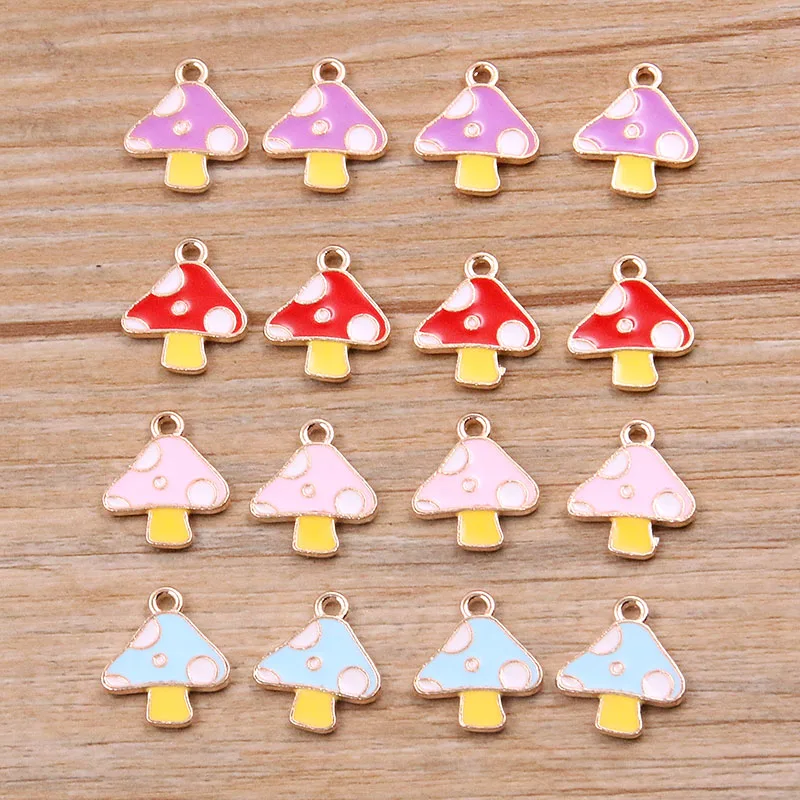 10Pcs 13*15mm 4 Color New Alloy Metal Drop Oil Colorful Mushrooms Charms Plant Pendant For DIY Bracelet Necklace Jewelry Making