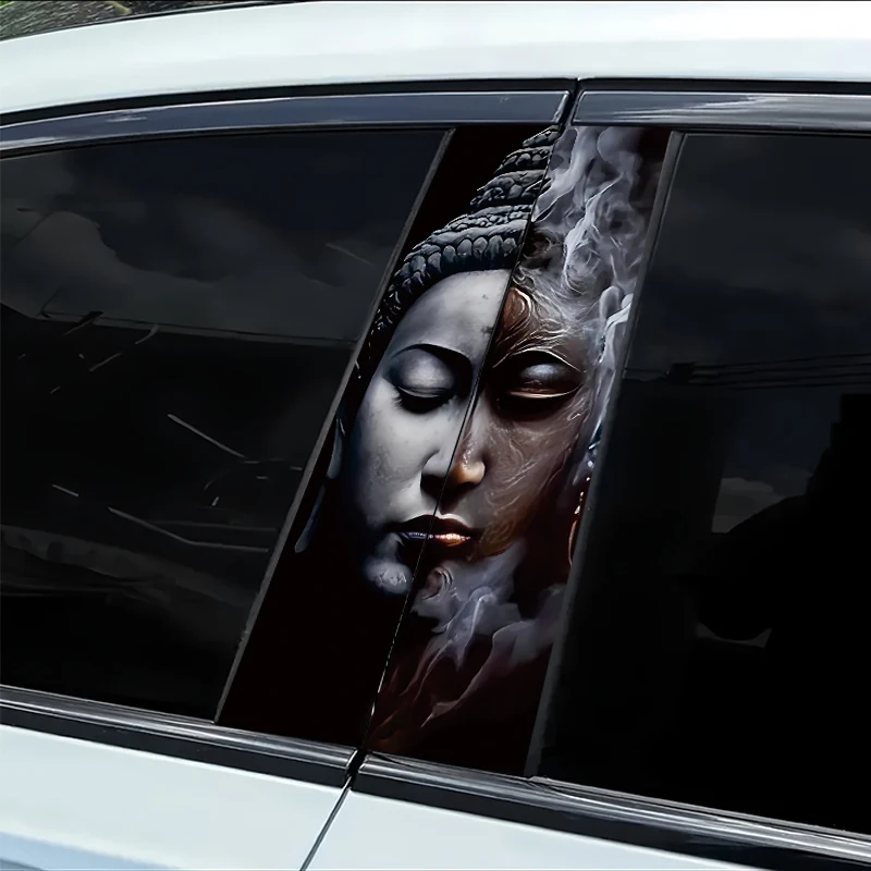 

2 наклейки на B-стойку автомобиля, виниловая защитная пленка с изображением головы Будды