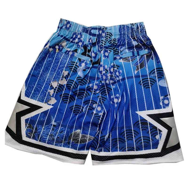 Basketball shorts Orlando flower Four pockets Sewing embroidery Outdoor sports Beach pants high quality Blue 2024