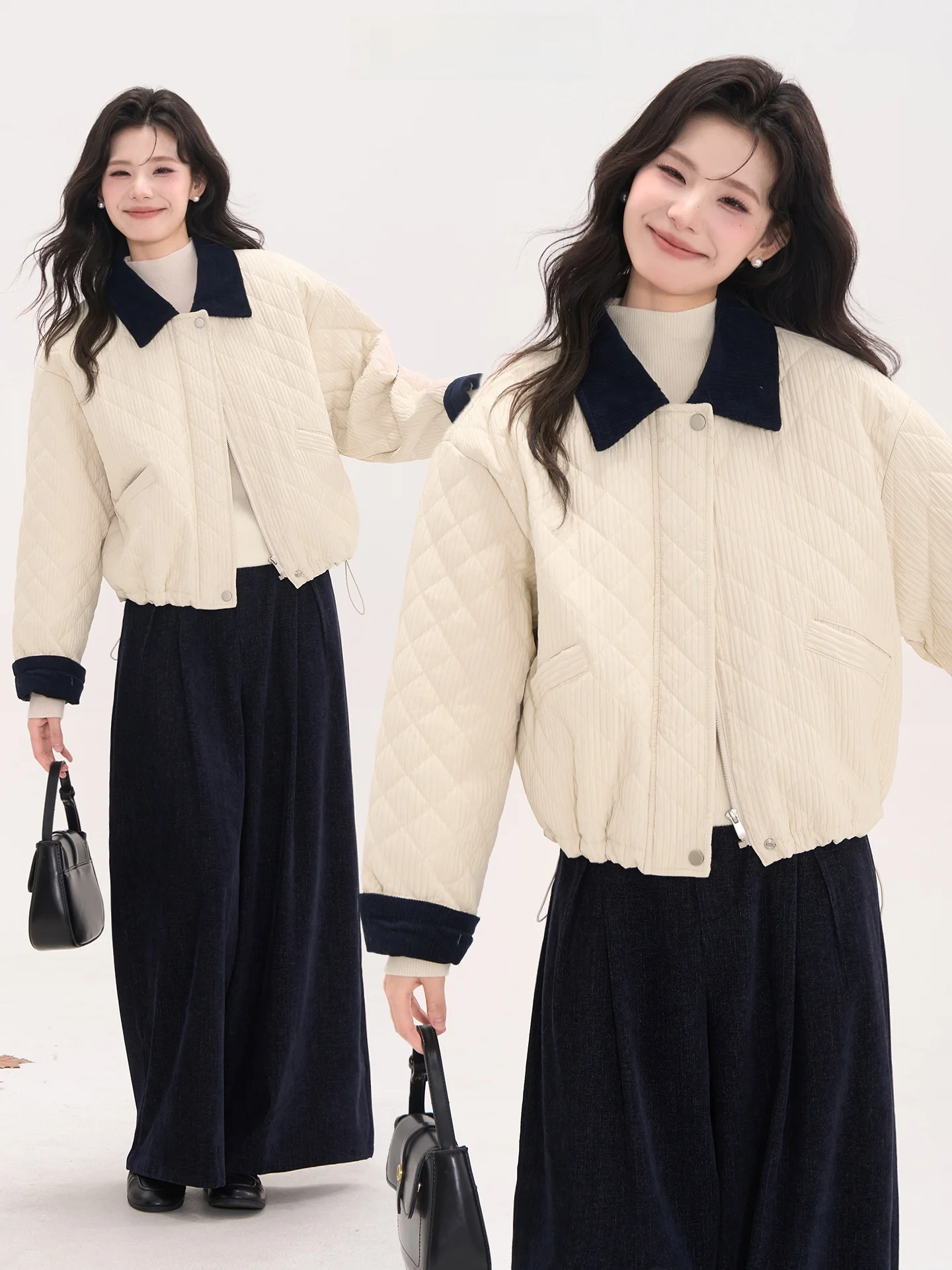 

Good Night Star System Color Blo Corduroy Collar Diamond id Cotton Jaet Women's Outerwear Comfortable Loose Fit Zipper ...